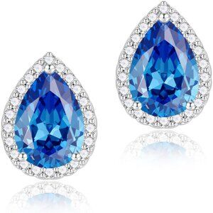 Women's Teardrop Mall Dainty Birthstone Cubic Zirconia Blue Elegant Earring